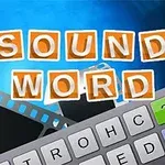Teksten 1 SOUND 1 WORD står skrevet over billeder af filmstrimler og en digital tastatur