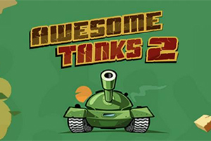 Tegnet grøn tank på grøn baggrund med teksten Awesome Tanks 2 i store bogstaver
