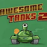 Tegnet grøn tank på grøn baggrund med teksten Awesome Tanks 2 i store bogstaver