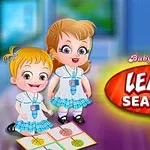 To tegneseriefigurer i skoleuniform foran et farverigt skilt med teksten Learn Seasons