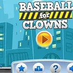 En tegneseriefigur iført blå hjelm og rød trøje står med en baseballkølle og to bolde, med bybygninger i baggrunden
