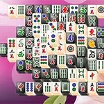 Mahjong-brikker arrangeret på en lilla baggrund med en stor blomst