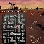 En tegneserieillustration viser en underjordisk labyrint af rør, der forbinder forskellige kamre, med et olietårn og andre strukturer i ørkenlandskabet ovenfor