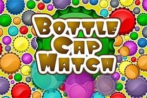 Flaskekapsler i forskellige farver med teksten Bottle Cap Match i midten
