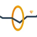 En blå zigzag-linje passerer gennem en orange ring med en diamantform i baggrunden