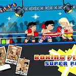 Pixeleret boksescene med to boksere i ringen og teksten Boxing Fighter Super Punch nederst