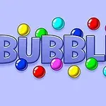 Teksten BUBBLES i store bogstaver omgivet af farverige kugler på en lys lilla baggrund