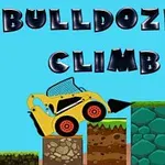 En gul bulldozer balancerer på ujævne, forskellige farvede blokke med teksten Bulldozer Climb øverst