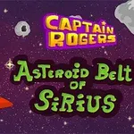 En rumraket med en astronaut, der flyver gennem en asteroidebælte med tekst i baggrunden