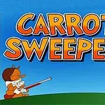 To tegneseriefigurer med en gulerod og en fejekost, med teksten Carrot Sweeper i baggrunden