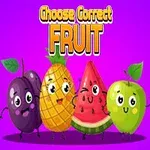 Søde, smilende frugter med ansigter mod en lilla baggrund med teksten Choose Correct Fruit