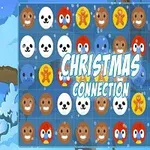 Et net fyldt med ikoner af sæler, pingviner og småkagemænd med teksten CHRISTMAS CONNECTION i midten, mod en vinterbaggrund