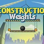 Tekst med ordene Construction Weights over en bygning, med en sort kugle hængende fra en platform i en bybaggrund