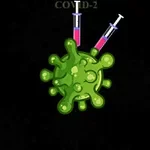 Grøn virus med to fyldte sprøjter på sort baggrund