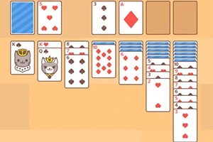 Et kortlayout med kattete kortdesign og en stak af spillekort
