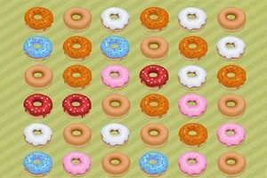 Farverige donut-mønstre arrangeret i rækker på en grøn baggrund