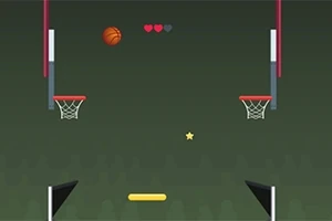Basketballspil med bold, to kurve, hjerter og stjerne på en grøn baggrund