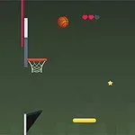 Basketballspil med bold, to kurve, hjerter og stjerne på en grøn baggrund