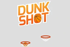 Orange titlen DUNK SHOT med en basketball, og to basketballnet på grå baggrund