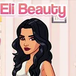 Tegnet kvinde med langt sort hår står foran en garderobe fyldt med farverige tøjstykker, med teksten Eli Beauty ovenover