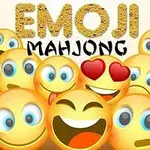Multiple smilies with various expressions, some with heart eyes, set against text saying Emoji Mahjong