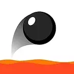 Sort bold springer over en glødende orange og rød overflade mod en hvid baggrund