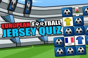 Europæisk fodboldtrøje quiz med flag og trøjer fra forskellige lande på en stadionbaggrund