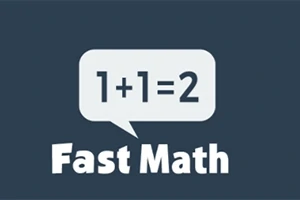 Tale boble med teksten 1+1=2 over ordene Fast Math på blå baggrund