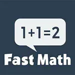 Tale boble med teksten 1+1=2 over ordene Fast Math på blå baggrund