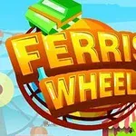 Illustration af et farverigt pariserhjul med teksten Ferris Wheel i forgrunden og en forlystelsespark i baggrunden
