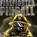 Brandmand i gult beskyttelsesudstyr med en hjelm og gasmaske står foran teksten Firefighter Pinball