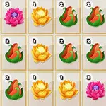 Blomsterfliser med farverige lotusbilleder og numre i et gitterlayout