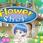 Tegnet billede af en blomsterbutik med farverige blomster og en figur med blå hår og vinger foran en butiksside