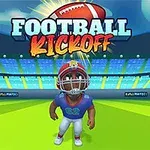 Tegnefilmfigur iført amerikansk fodboldudstyr står på en grøn bane med en stadionbaggrund, og teksten Football Kickoff vises øverst
