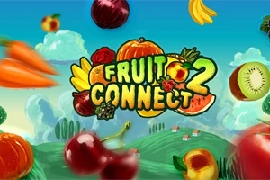 Colorful illustration med frugter og grøntsager, herunder kiwi, kirsebær, gulerødder og bananer, på en himmelbaggrund med tekst i midten