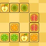 Frugtikoner arrangeret i en gitterform, herunder æbler, lime, appelsiner og grapefrugter på en lys ternet baggrund