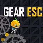 Tegneseriefigur med græskarhoved og robotkrop står på et tandhjul foran en mørk baggrund med ordene Gear Escape