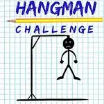 Stregtegning af en galge med en tændstikmand hængende og teksten Hangman Challenge ovenfor på ternet papir