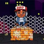 En tegnet dreng med en JUMP kasket står på en murstensblok foran et hegn i et bymiljø om natten, omgivet af graffiti og bananskræller