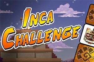 Farverig titeltekst med Inca-motiver og baggrund af pyramide og skyer