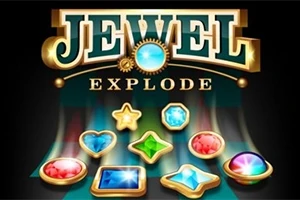 Farverige juveler i forskellige former og størrelser vises med ordene Jewel Explode ovenfor