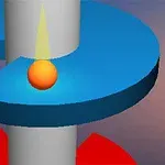 Orange kugle på en spiralformet blå platform omkring en grå søjle