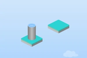 To platforme med en søjle mod en lyseblå himmel og en sky i bunden