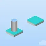 To platforme med en søjle mod en lyseblå himmel og en sky i bunden