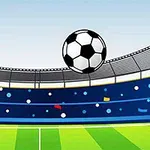 En fodbold svæver over en stadion med tilskuerrækker i baggrunden