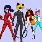 Fem animerede superhelte i farverige dragter poserer mod en lys baggrund