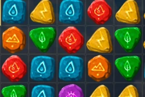 Farverige, geometriske sten med forskellige symboler i et gittermønster
