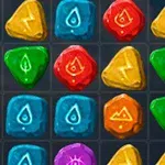 Farverige, geometriske sten med forskellige symboler i et gittermønster