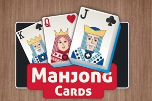 Tre spillekort med konge, dronning og knægt samt teksten Mahjong Cards