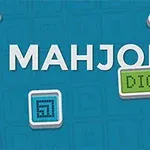 Tekst MAHJONG DIGITAL i hvid med farvede fliser omkring på en blå baggrund
